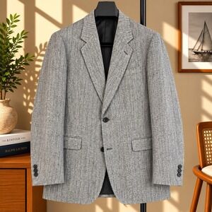 Pierre Balmain Blazer MENS 42 Gray Herringbone 100% Silk 2 Button Designer